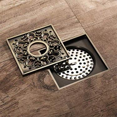 Imagem de Piso do banheiro Tampa do ralo do banheiro Cobre Antigo Verde Bronze Quadrado Flor Padrão Inseto E Máquina De Lavar Desodorante