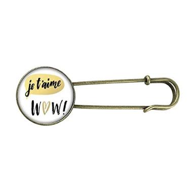 Imagem de Je T'Aime I Love You Citação estilo retrô broche de metal joia