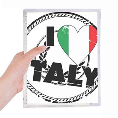 Imagem de Caderno com estampa de palavras "I Love Italy" com estampa de coração e folhas soltas para diário recarregável