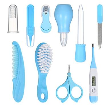 Imagem de JJone Kit de cuidados de saúde e cuidados com o bebê 10 PCS termômetro digital pente unha Clir Aspirador nasal Alimentador de bebê recém-nascido Conjunto de berçário para banho infantil