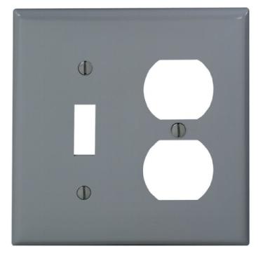Imagem de Leviton 80705-GY Placa de parede com combinação de dispositivo 1-Duplex 2-Gang, tamanho padrão, nylon termoplástico, suporte para dispositivo, cinza