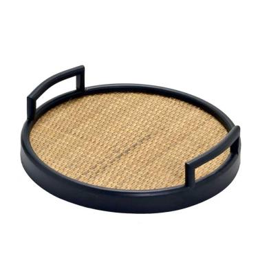 Imagem de Bandeja Decorativa Redonda em Rattan Preto 30cm