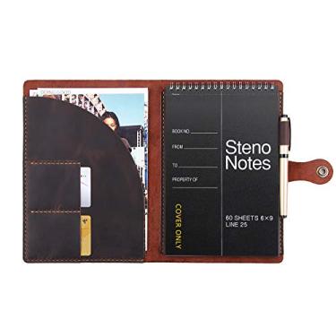 Imagem de Capa de couro para blocos Steno de 15 x 23 cm, capa de couro feita à mão para notebook de tamanho A5 com alça de caneta, capa de couro compatível com Rocketbook Flip tamanho executivo, café