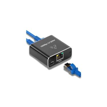 Imagem de Bewinner Divisor Ethernet, divisor Ethernet Gigabit RJ45 1 a 2, conector de extensão de rede de 1000 Mbps com cabo de alimentação USB, adaptador divisor para cabo Cat5/5e/6/7