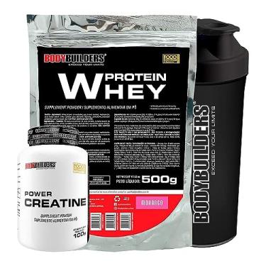 Imagem de KIT 3x Whey Protein 500g + POWER Creatina 100g + BCAA 100g + Coqueteleira - Bodybuilders Morango