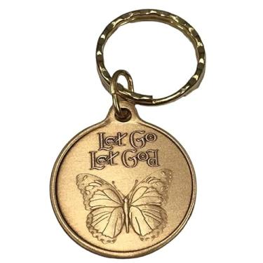 Imagem de Chaveiro de bronze Let Go Let God Butterfly Serenity Prayer