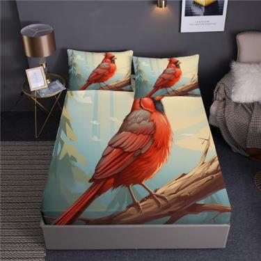 Imagem de Conjunto de edredom de pássaros coloridos cardeais, cama em um saco, 7 peças de flores, cor da primavera, incluindo 1 lençol com elástico + 1 edredom + 4 fronhas + 1 lençol de cima (B, cama de