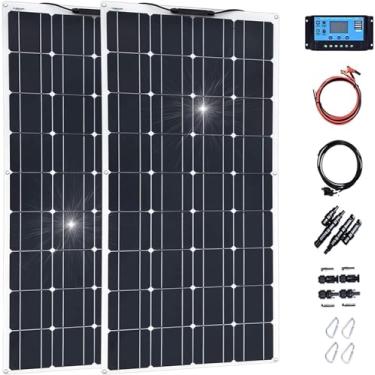 Imagem de Painéis solares flexíveis de 600 watts, painel solar de 300 W x 2, carregador de energia fotovoltaica de módulo de alta eficiência com acessórios, para caravana de barco com bateria RV, bran