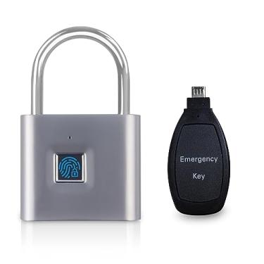 Imagem de KENRONE Fechadura portátil sem chave com carregamento USB e impressão digital SL90 Smart Padlock Trava de porta de desbloqueio rápido anti-roubo cadeado de impressão digital (prata-Plus)