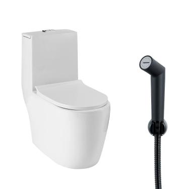 Imagem de Kit Vaso Sanitário Monobloco Amazonita e Ducha Higiênica para Banheiro Apa - Branco e Preto