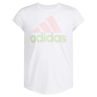 Imagem de adidas Camiseta de manga curta de algodão com gola redonda para meninas, Logotipo branco de duas cores, GG