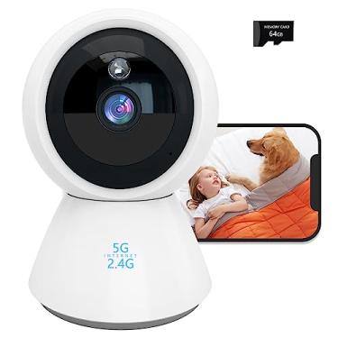 Imagem de RKK Câmera de segurança interna de 4 MP para animais de estimação com aplicativo de telefone 2K 5 GHz e 2,4 GHz, câmeras WiFi sem fio de 360° para bebês/idosos/cães/animais de estimação, alarme