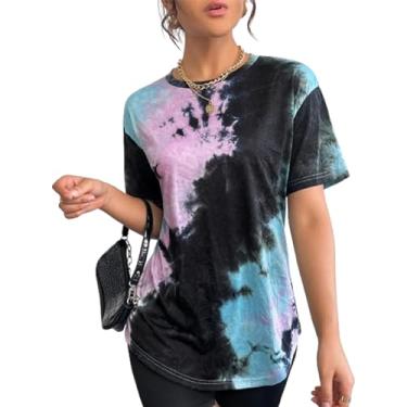 Imagem de SOFIA'S CHOICE Camisetas femininas de manga curta tamanho grande tie dye, Blackpurple-tieydye, P