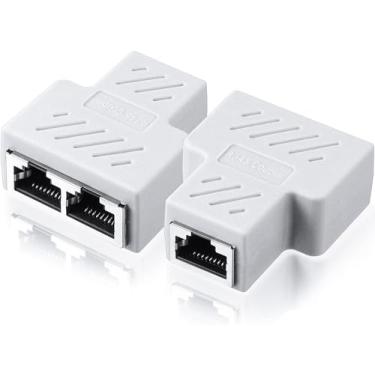 Imagem de VizGiz Pacote com 2 divisores RJ45 de 1 a 2 portas conector Ethernet para trabalho simultâneo, plugue de cabo LAN, adaptador de duas maneiras, hub para rede Cat5 Cat6 Cat7 computador PC roteador CCTV