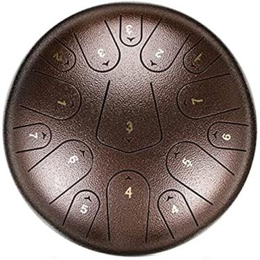 Imagem de Tambor de língua de aço 12 polegadas 15 notas Instrumento de percussão C-Key com bolsa de viagem e baquetas para dedo Tutorial Livro Handpan Drum para prática de meditação, cobre, 12 polegad