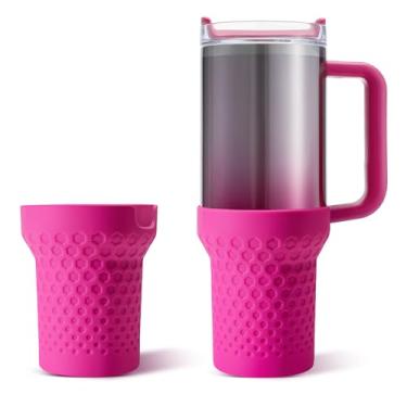 Imagem de Thxbag Bota de silicone para Stanley Cup 1,13 g, capa de manga de bota rosa choque compatível com Stanley H2.0 e acessórios de copo de aventura Quencher (1,13 g, rosa choque)