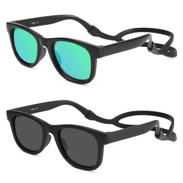 Imagem de LIU·WEN Óculos de sol polarizados para bebês com alça de silicone – Flexível para bebês recém-nascidos e crianças de 0 a 18 meses, B2 preto/verde espelhado + preto fosco/cinza, Medium