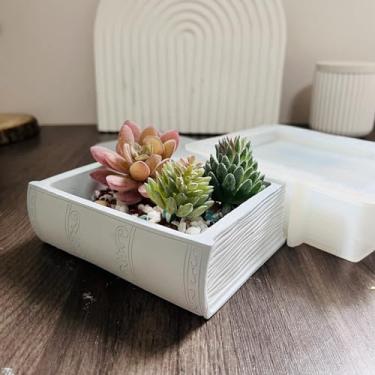 Imagem de Caixa de armazenamento em forma de livro, vaso de flores de concreto, molde de silicone com capa para vaso de suculentas, molde de gesso, resina epóxi, molde de argila e cimento