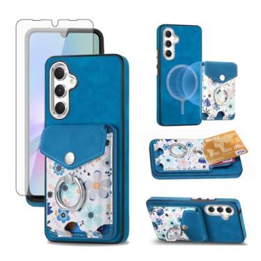 Imagem de Asuwish Capa de celular para Samsung Galaxy A05S carteira celular com protetor de tela anel fino magnético suporte suporte traseiro porta-cartão de crédito flor TPU Ao5s Ao5 A 05s 05 meninas mulheres