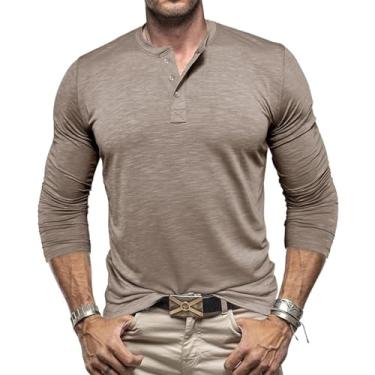Imagem de DAGIN Camisa masculina manga longa outono casual camisa moderna frente carcela, Caqui, GG