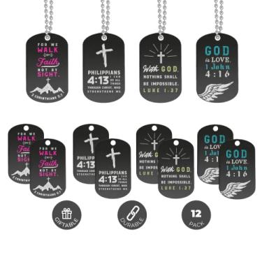 Imagem de Inkstone Colares com etiqueta de cachorro | (pacote com 12) | Versículos da Bíblia 2 Coríntios 5:7, Lucas 1:37 e 1 João 4:40,6 cm | Lembranças de festa religiosas e presentes bíblicos cristãos para