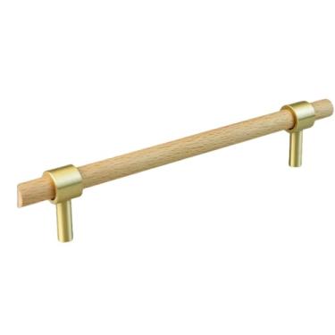 Imagem de Armário de armazenamento de cozinha puxa puxadores de móveis pretos de latão dourado armário guarda-roupa maçanetas de madeira, faia de 160mm