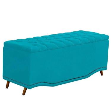Imagem de Calçadeira Baú Casal Estofada Maitê Veludo Cor Azul Claro