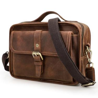 Imagem de Bolsa carteiro de couro legítimo de grão superior para homens e mulheres, design vintage, feita à mão, portátil para uso diário/escola/negócios/viagens, #2 【Alça removível】Couro para puxar café, 8.3"