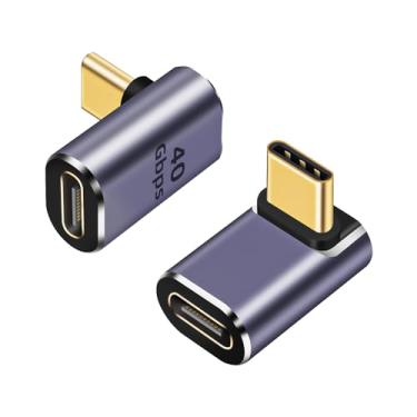 Imagem de GHQXZT Adaptador USB-C macho para fêmea de 90° de ângulo reto, pacote com 2, extensor USB tipo C Thunderbolt 4/3 de 40 Gbps para MacBook, iPad, tablet, telefones (adaptador USB C de 90 graus)