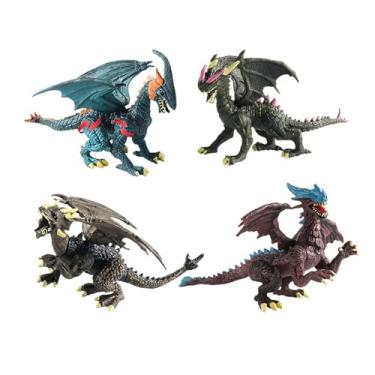 Imagem de Deevoka 4x figuras de ação do dragão do diabo, dinossauros realistas da vida selvagem, animais pré-históricos da selva em miniatura para lembrancinhas de
