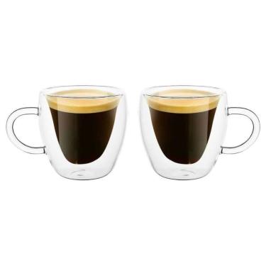 Imagem de Conjunto 2 Xícaras Café Parede Dupla Vidro Borossilicato Modern 80ml - Lyor