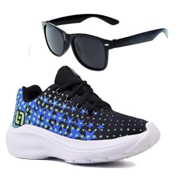 Imagem de Tenis Infantil De Amarrar Meninos Leve Desenhos LIGHT + Oculos Cor:Azul;Tamanho:29