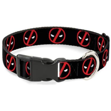 Imagem de Coleira para animais de estimação Marvel Comics, fivela de plástico para coleira de cachorro, logotipo Deadpool, preto e vermelho, branco, 23 a 33 cm de largura