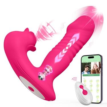 Imagem de Rose Sex Toys para mulheres, vibrador de sucção e impulso, dildo – brinquedo sexual atualizado com 9 dildos vibratórios de sucção e impulso, ponto G, clitóris, mamilo, vibrador vestível, brinquedos sexuais adultos para mulheres, máquina de sexo para casais (Rosa vermelha)