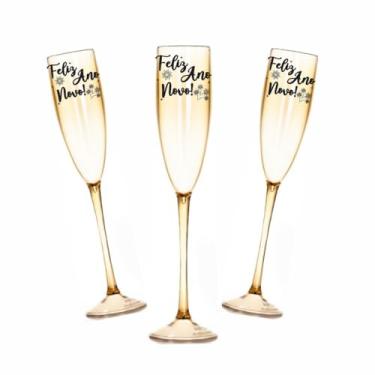 Imagem de Kit 15 Taças Espumante 190ml Acrílica ANO NOVO (Dourada)