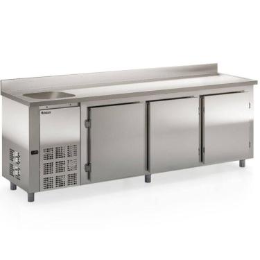 Imagem de Balcão De Encosto Com 3 Portas E 1 Pia Lado Esquerdo Gbfe250ce Gelopar Balcão 765 Litros Inox 110v