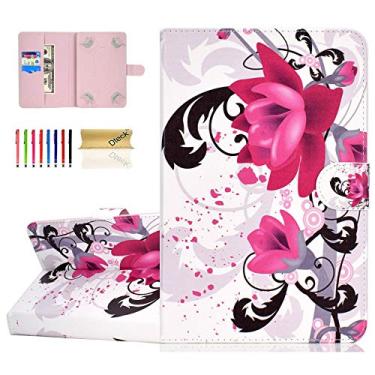 Imagem de Dteck Capa universal para tablet Android 11 12 13 14 e Galaxy Tab A/E/4/3 8.0 e Tab M8/E8/4/3 8 Plus e Fire HD 8 8 polegadas, capa leve fólio fofa com suporte e compartimentos para cartão (flor roxa)
