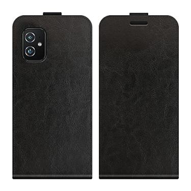 Imagem de Capa para Asus Zenfone 8 ZS590KS, capa de telefone flip vertical fina de couro PU capa protetora com fecho magnético com compartimento para cartão para Asus Zenfone 8 ZS590KS (preta)