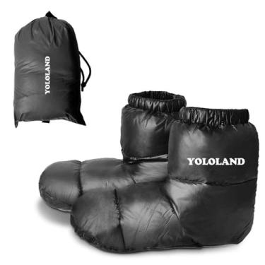 Imagem de YOLOLAND Aquecedores de pés quentes de inverno para dormir, meias de penas de pato, botas impermeáveis, chinelos masculinos, botas de dormir para mulheres, sapatos de caminhada para acampamento ao ar