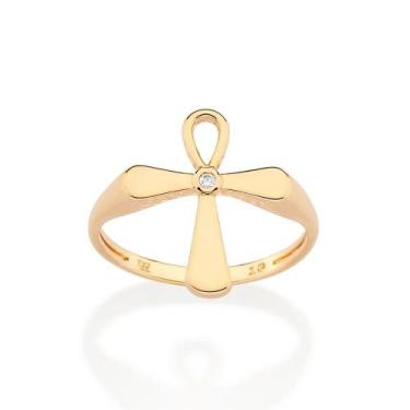 Imagem de Anel rommanel banhado ouro 3x 24k 18k e 22k feminino cruz pedra zircôn