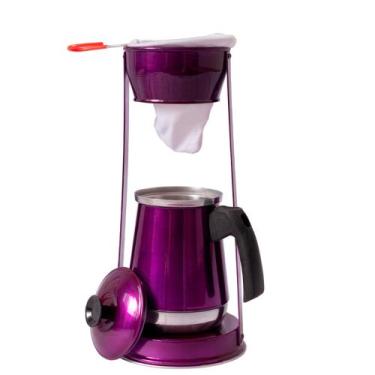 Imagem de Bule Com Mancebo Coador De Cafe Retro em Alumínio - Colorido - Global 