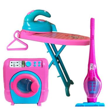 Imagem de Kit Limpeza Brinquedo Infantil Tábua Ferro Máquina Aspirador - Zuca To