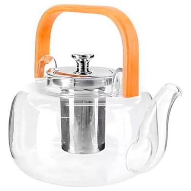Imagem de Chaleira de Vidro Borosilicato Base Plana C/ Infusor Inox e Alça de Ma