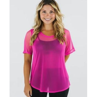 Imagem de Blusa Tule Feminina Academia Blusinha Verão Moda Fitness Transparente 