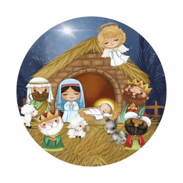 Imagem de Painel de Tecido Sublimado Redondo Presépio de Natal Nascimento de Jes