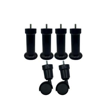Imagem de Kit 6 Pé para  Cama Box ou Baú casal - 4 fixos e 2 rodízios  - Pé cama