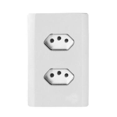 Imagem de Cj Tomada Dupla 10A Com Suporte 4X2 - Novara Branco Cromado - Dicompel