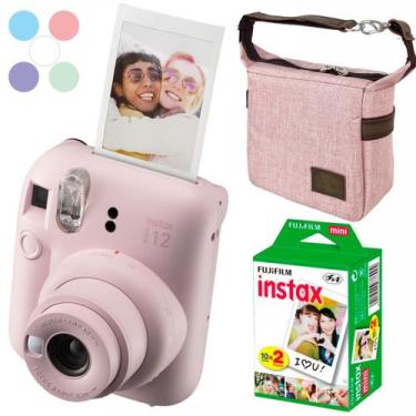 Imagem de Kit Câmera Revela Foto Instax Mini 12 Rosa + Filme 20 Fotos + Bolsa - 