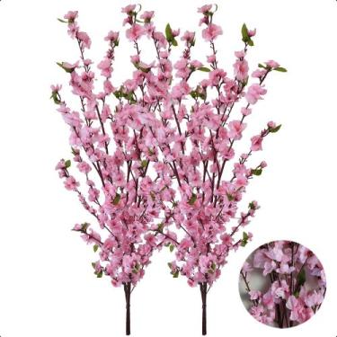 Imagem de Kit 2 Cerejeiras Cores Flores Rosa Artificial Sem Vaso - Flor de Menti