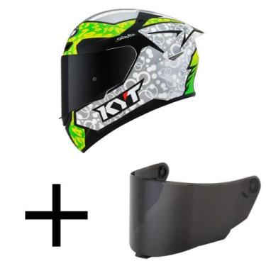 Imagem de Capacete KYT TT Course Arbolino Cinza e Verde Mais Viseira Fumê, 62